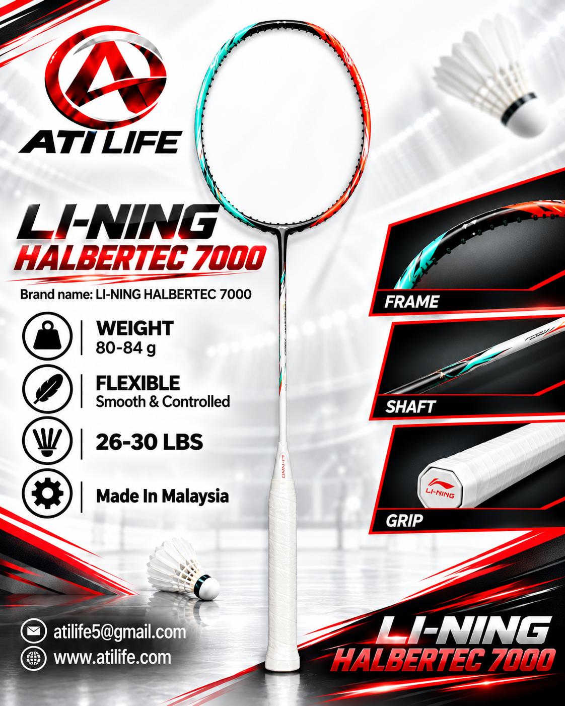 lining halbertec 7000 badmintion racket