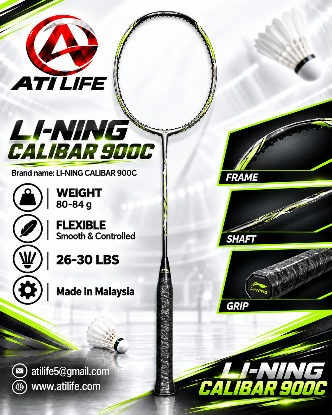 lining caliber 900c badmintion racket