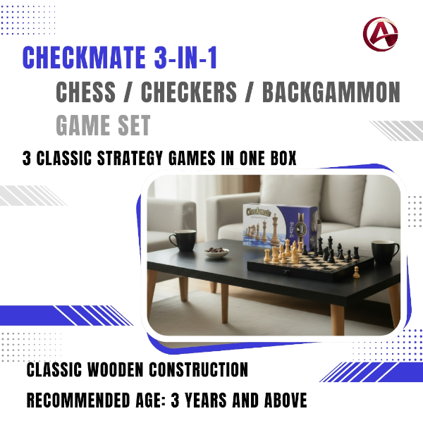 Checkmate 3-In-1 Chess / Checkers / Backgammon Game Set