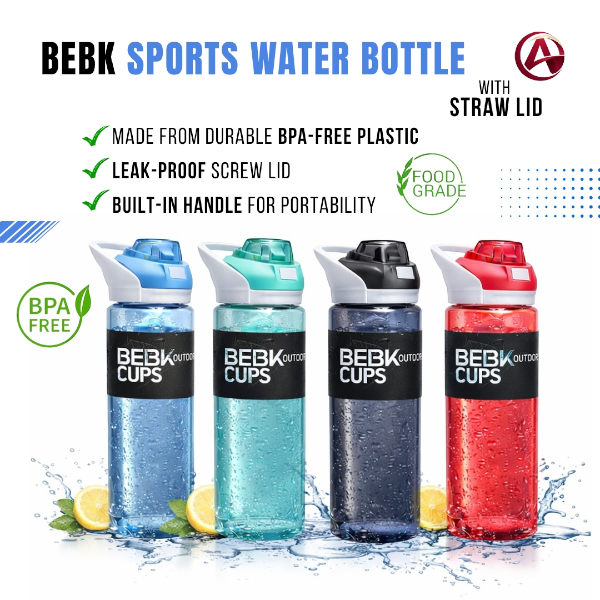 BEBK Sports Water Bottle with Straw Lid