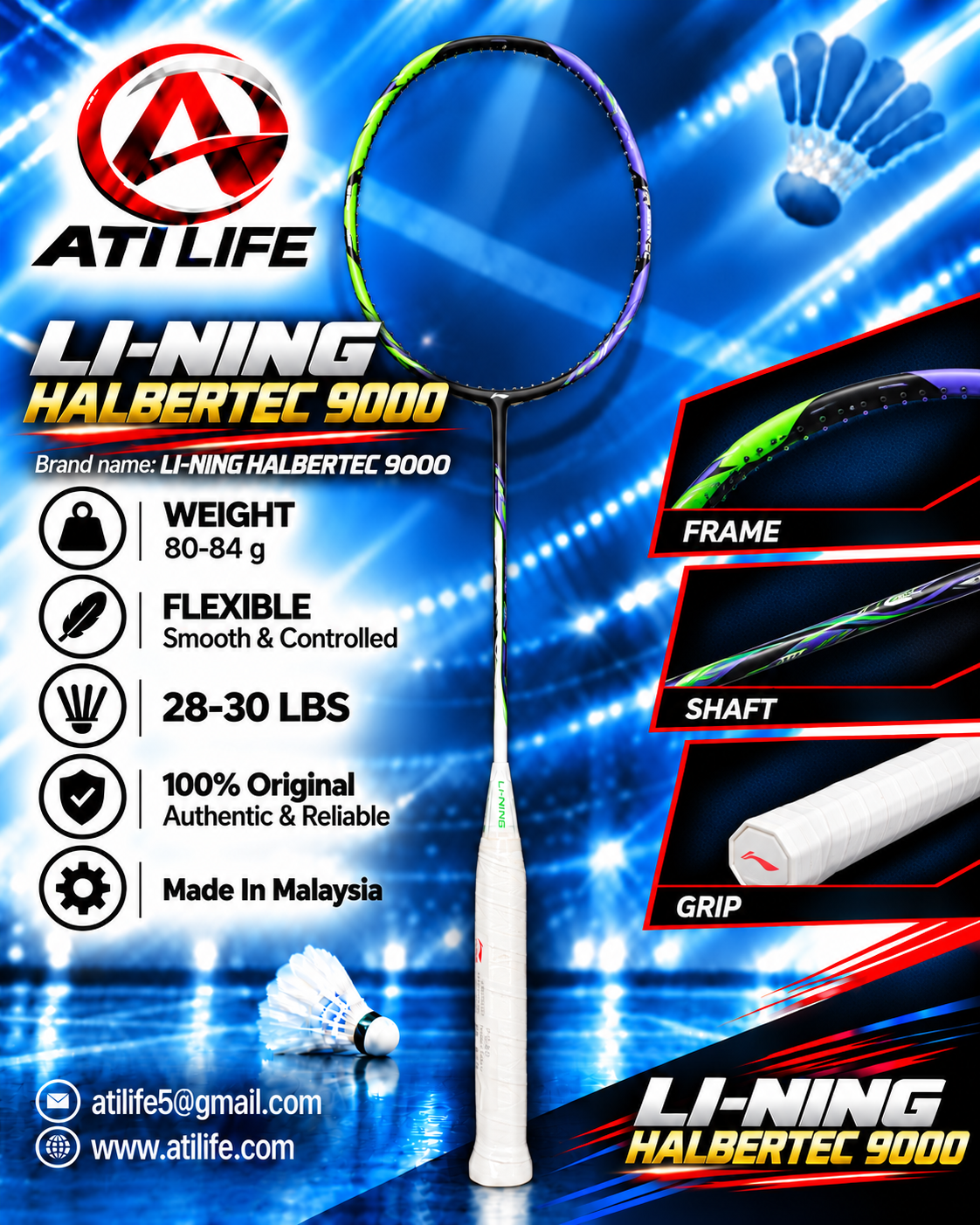 lining halbertec 9000 badmintiom racket