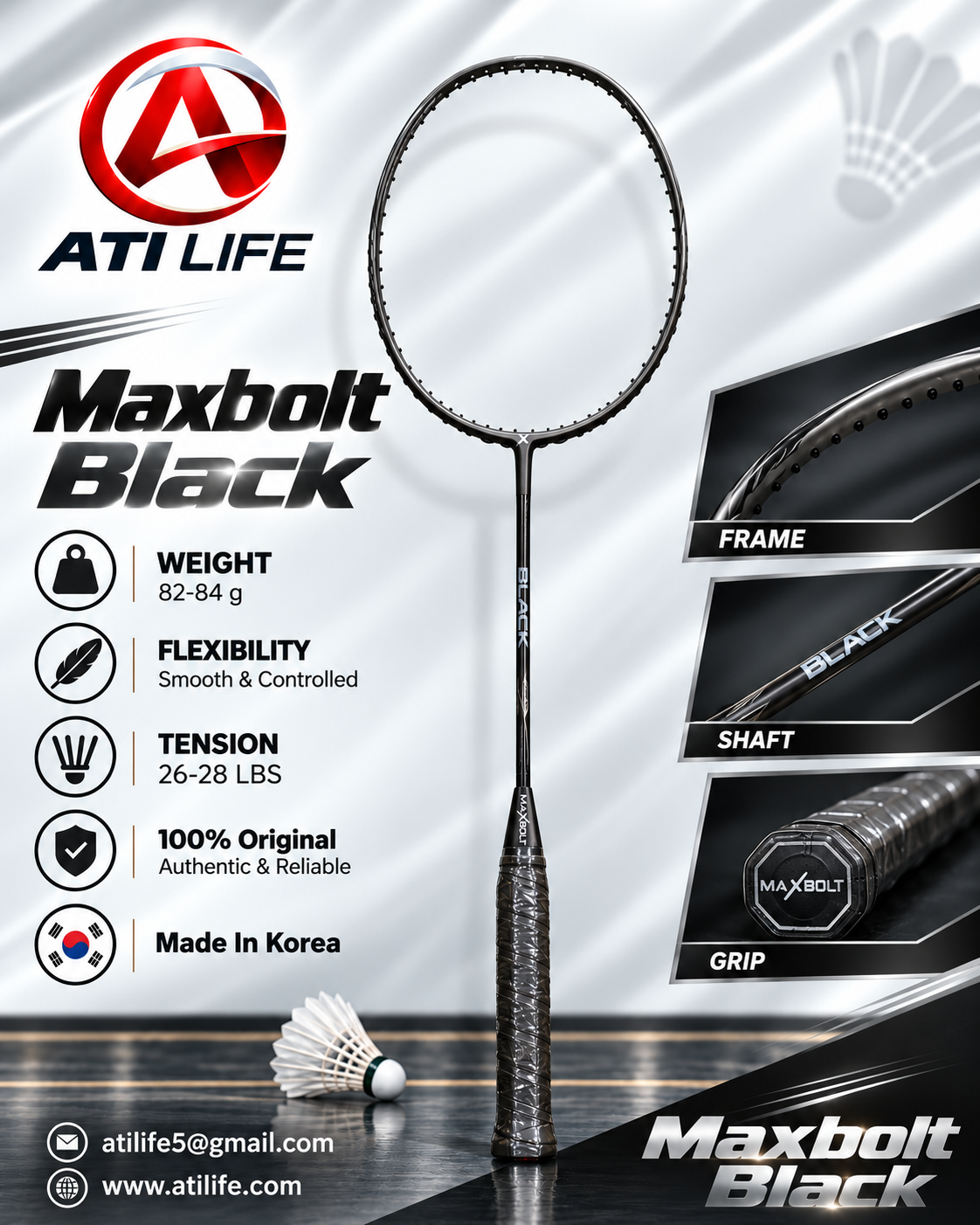 Maxbolt Black Badminton Racket