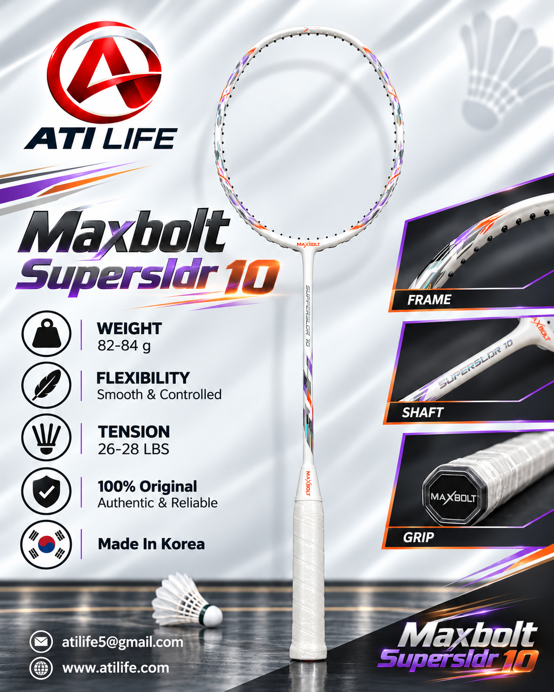 maxbolt supersldr 10 badmintion racket