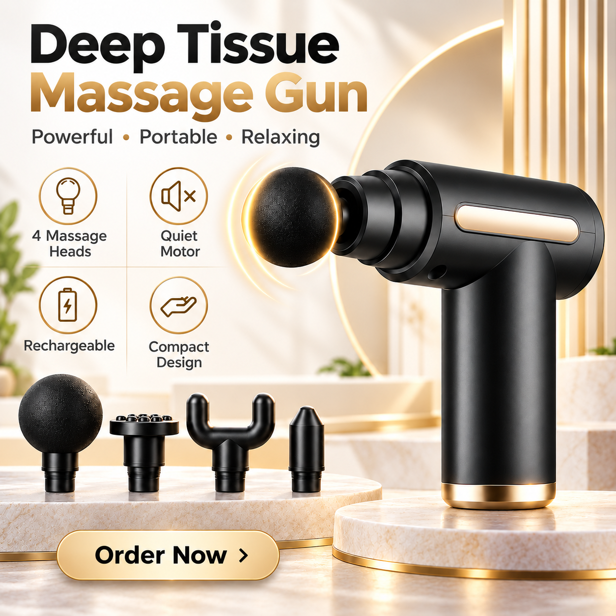 Deep Tissue Massage Gun – Rechargeable Portable Body Massager